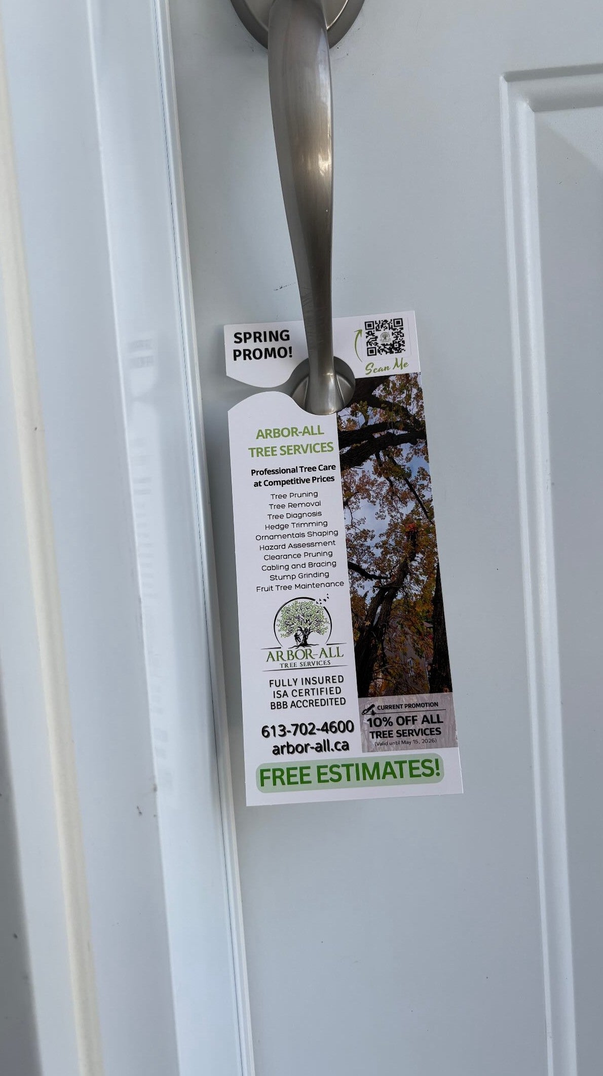Arbor-All Tree Services door hanger delivered by Thumbs Up Flyers